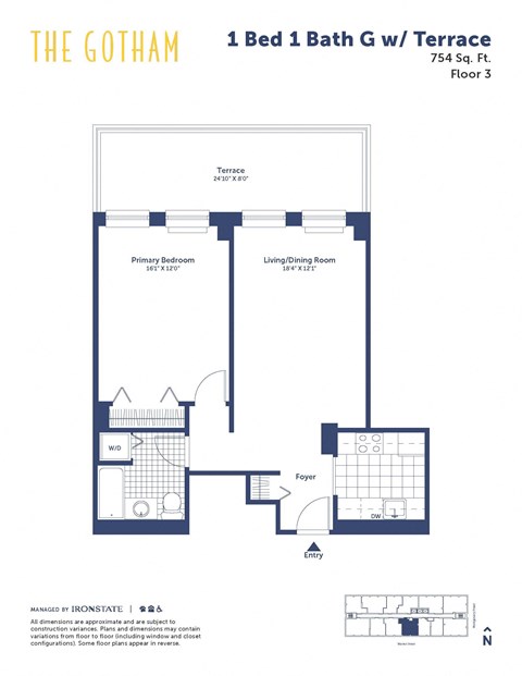the gotham 1 bed 1 bath floor plan